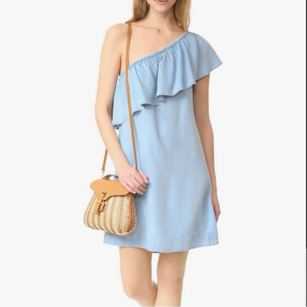 One shoulder denim fabric dress, size medium